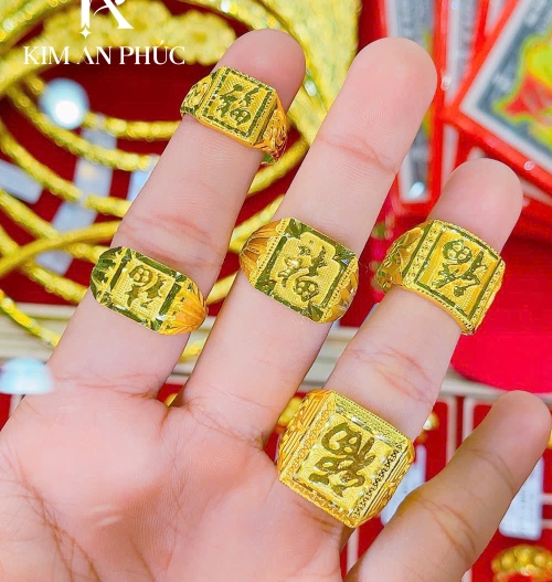 Nhẫn hình chữ vàng 980