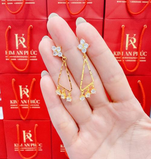 bông tai đít đẩy kiểu hột trắng 