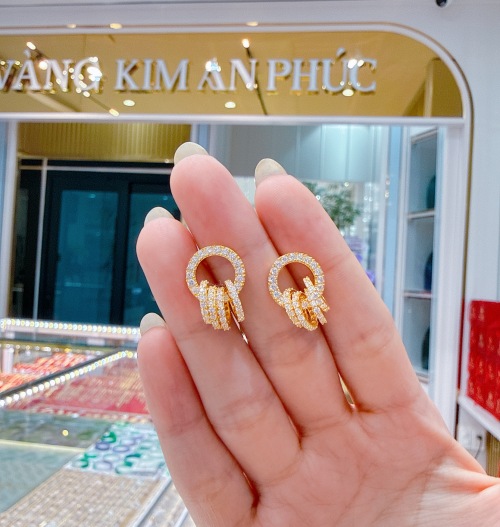 bông tai đít đẩy kiểu hột trắng 