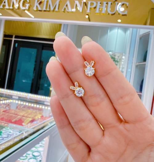 bông tai đít đẩy kiểu hột trắng 