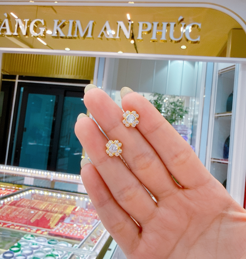 bông tai đít đẩy hột trắng đơn giản