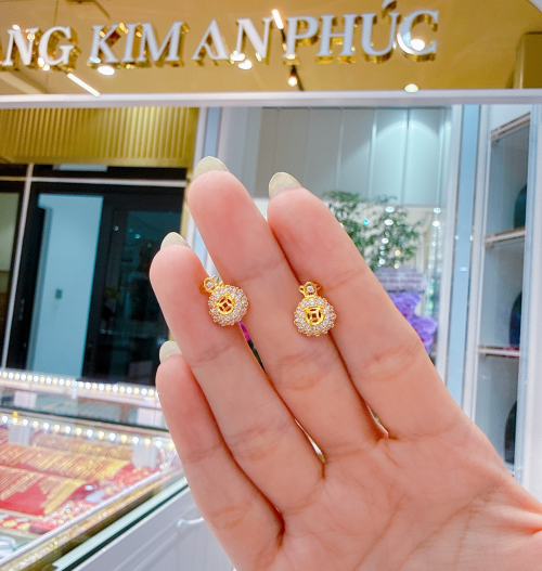 bông tai đít đẩy hột trắng đơn giản